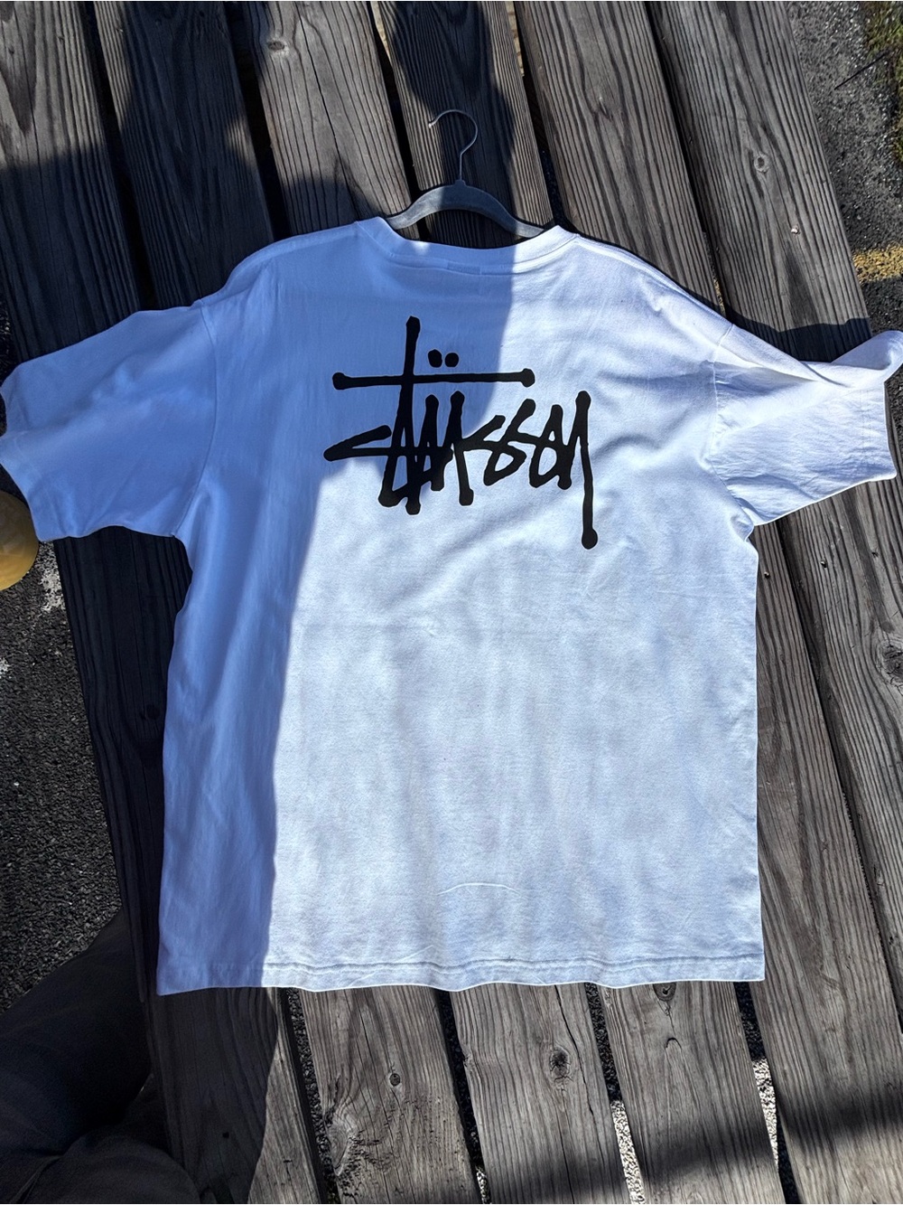 Stussy White Tee with Black Script Logo - Short Sleeve Men’s Shirt